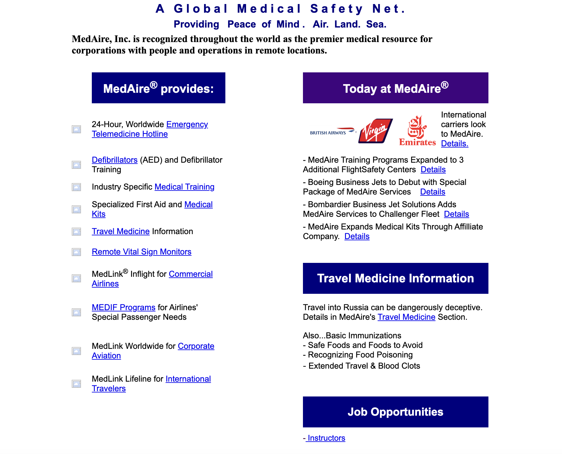 MedAire Website 1999