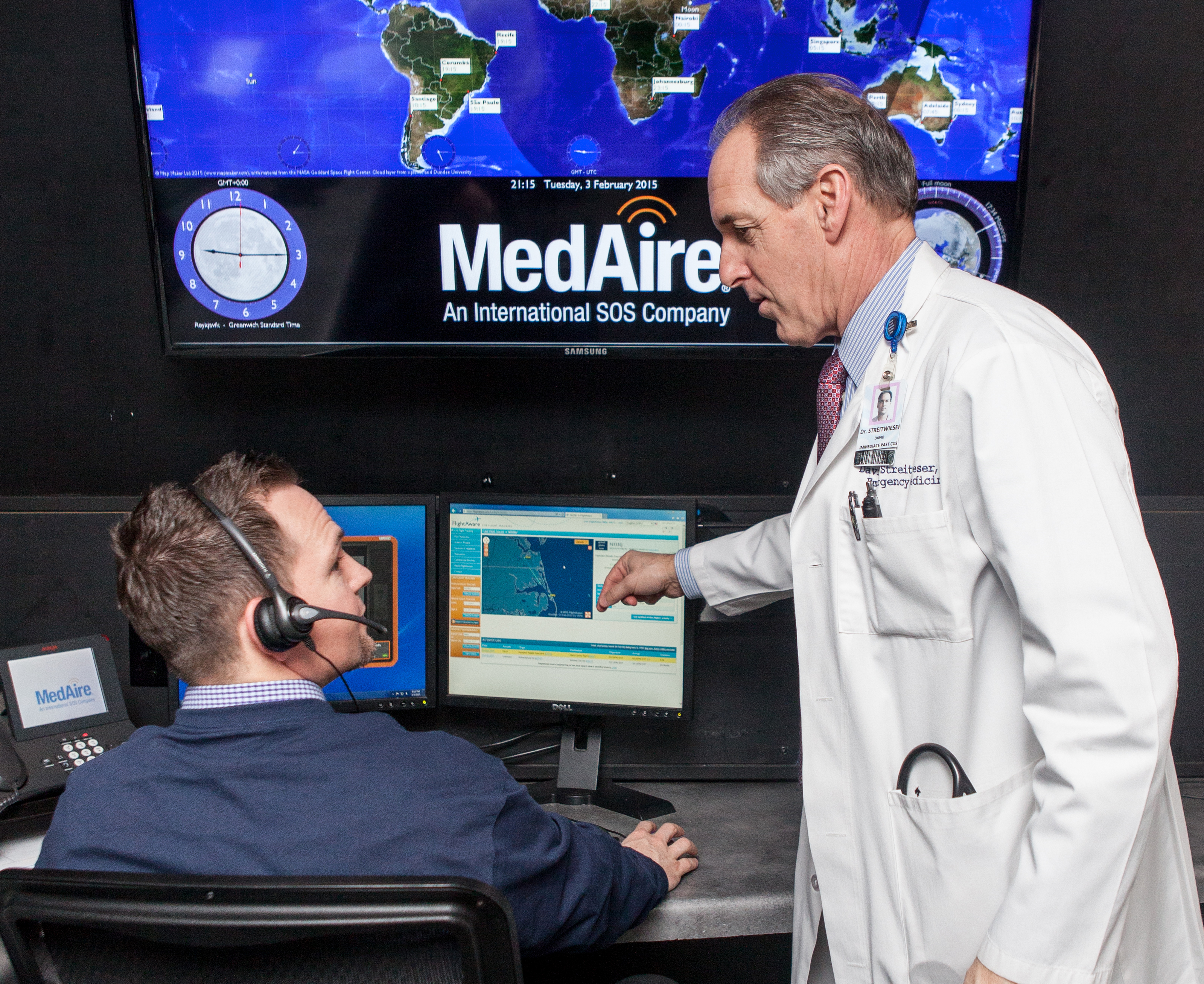 A MedLink physician and coordinator working in the MedLink response center