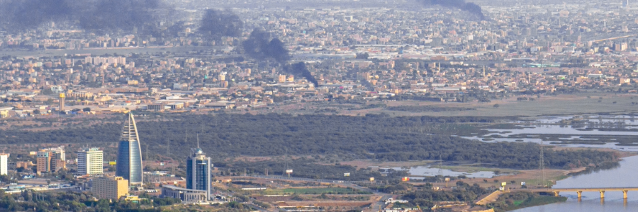 Aerial view of Khartoum, Sudan during civil unrest